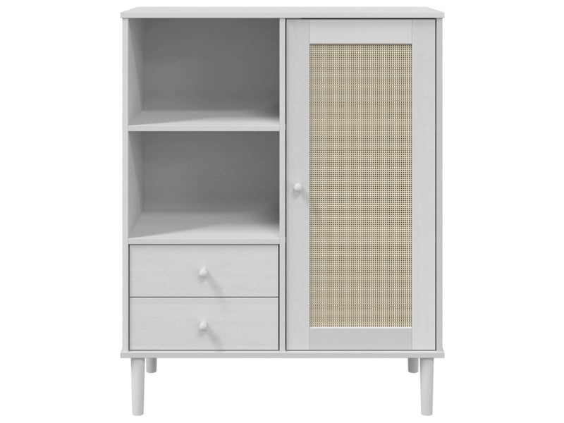  Buffet - bahut - meuble de rangement senja aspect rotin blanc 90x40x112cm bois massif de pin  - Conforama E