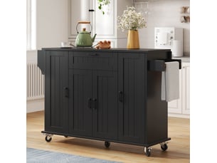 Desserte de cuisine à roulettes avec 4 portes, plateau rabattable et porte-serviettes, noire, 120 × 45(70) × 95 cm