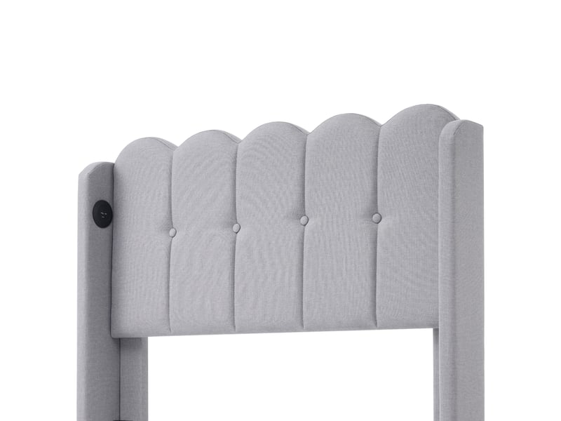  Lit simple rembourré en lin gris 90×200 cm avec usb et type-c, matelas inclus, tête de lit à panneaux  - Conforama E