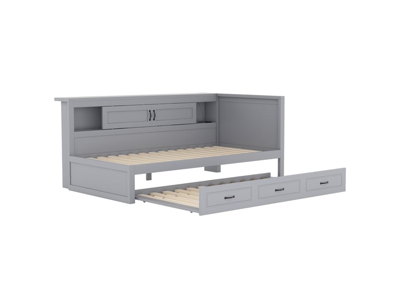  Lit banquette gris 90x200 cm, lit gigogne, led, rangements, prise et usb  - Conforama D