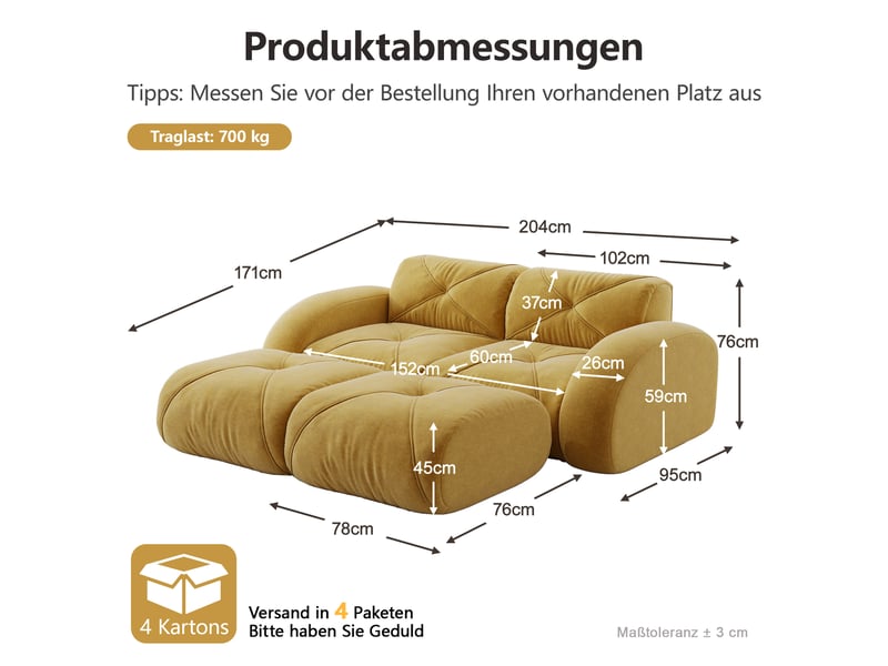 Canapé modulable, canapé 2 places, base antidérapante, sans cadre, sans montage, jaune - Conforama D