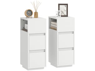 Ensemble de 2 tables de chevet modernes et peu encombrantes avec 2 tiroirs et un compartiment ouvert, 25 x 30 x 65 cm, blanches