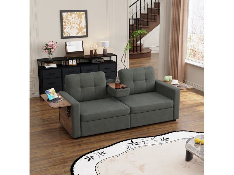 Canapé 2 places avec 2 tiroirs 178x71x57,5 cm en chenille gris foncé - Conforama W