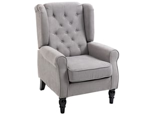 Fauteuil à oreilles capitonné en polyester et pieds en bois, gris, 74 x 86 x 102 cm