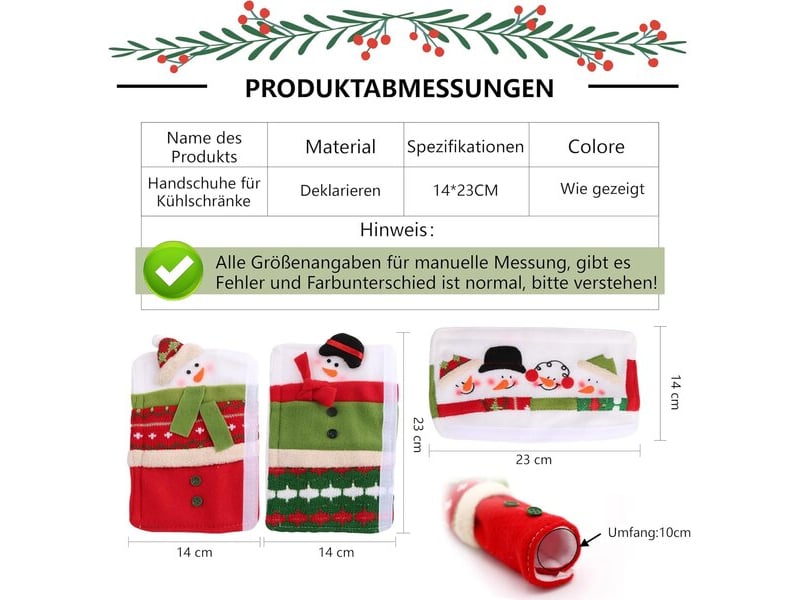  Ensemble de 3 housses décoratives pour poignées de réfrigérateur, gants du père noël pour décoration de noël et du nouvel an  - Conforama C