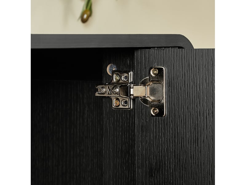  Meuble tv mural 160 x 38 x 30 cm – noir – rangements ouverts, portes ondulées et passe-câbles intégrés  - Conforama E