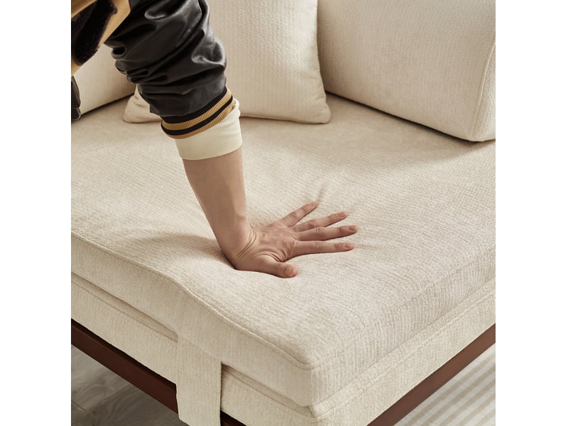  Canapé droit convertible 1 place en velours beige avec cadre en bois, lit escamotable gain de place, sans matelas  - Conforama D