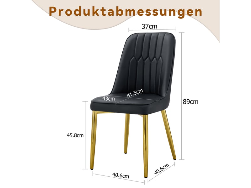  Lot de 2 chaises de salle à manger,43x41,5x89 cm,similicuir et métal doré,noir  - Conforama C