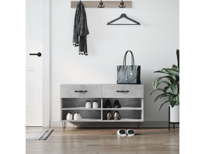  Banc à chaussures, meuble à chaussures gris béton 102x35x55 cm bois d'ingénierie shl5700  - Conforama B