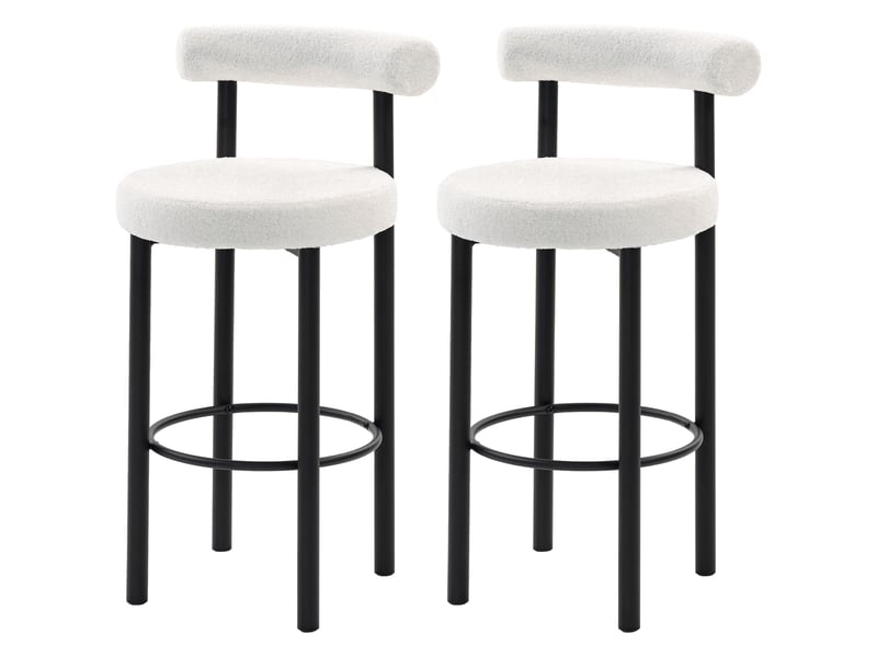  Lot de 2 tabourets de bar, chaises de bar en tissu bouclette avec dossier incurvé, repose-pieds, 50x52,5x98cm, blanc  - Conforama B