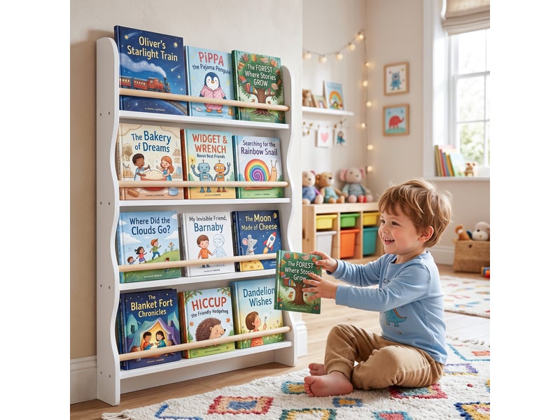  Bibliothèque murale pour enfant,rangement livre 4 niveaux, blanc  - Conforama C