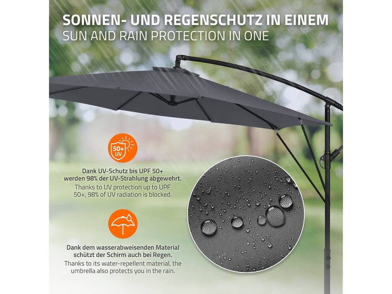 Ml-design parasol déporté ø 300 cm anthracite en aluminium avec manivelle protection uv50+ tissu imperméable modèle inclinable et pivotant 360° meuble pour jardin terrasse housse et support inclus - Conforama C