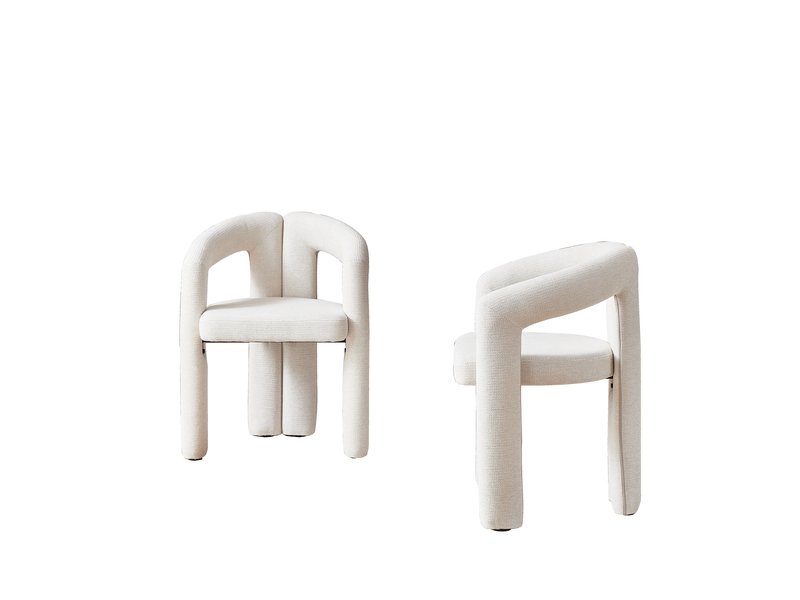  Lot de 2 chaises de salle à manger avec accoudoirs, dossier ergonomique enveloppant, assise rembourrée en chenille, charge 150 kg, beige  - Conforama A