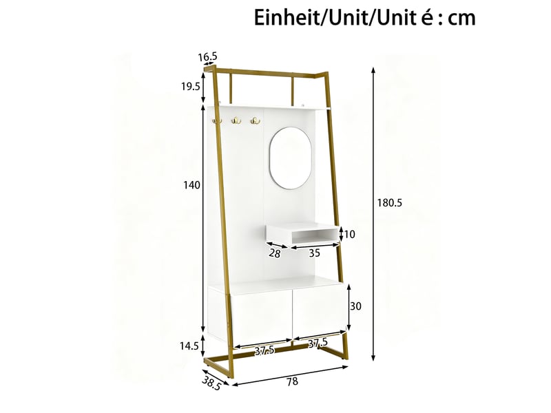Portemanteau avec banc et rangement blanc 78 x 180.5 cm en mdf - Conforama C