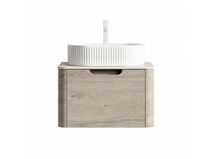 Meuble vasque suspendu 60 cm avec vasque ovale blanche en céramique et plan effet travertin