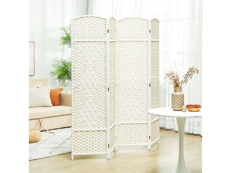  Paravent intérieur en bois 4 panneaux séparateur de pièce pliable pour salon chambre blanc 180 x 180 cm  - Conforama A