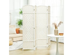 Paravent intérieur en bois 4 panneaux séparateur de pièce pliable pour salon chambre blanc 180 x 180 cm