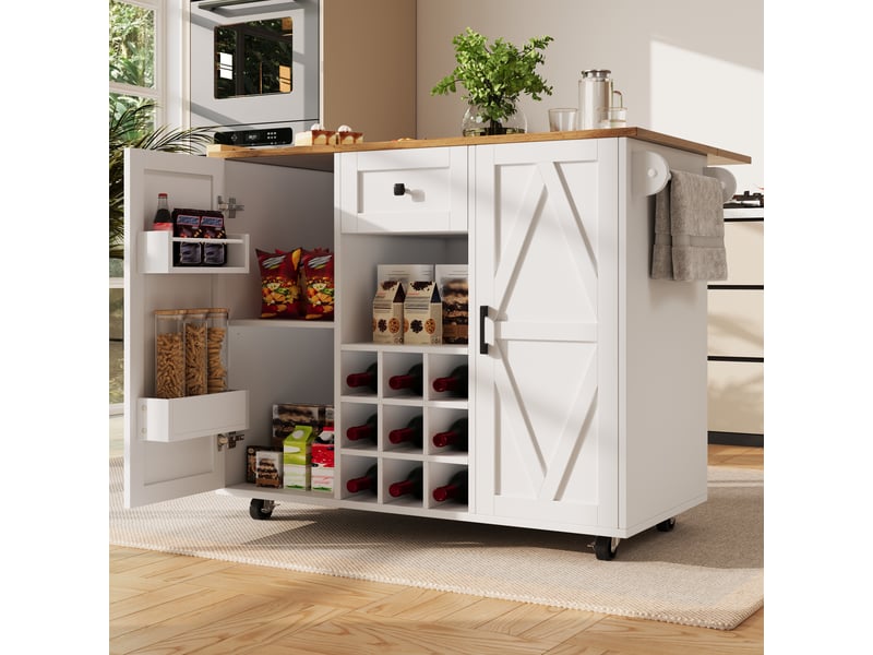  Îlot de cuisine mobile extensible 137.5x65x95.6 cm en mdf blanc  - Conforama D