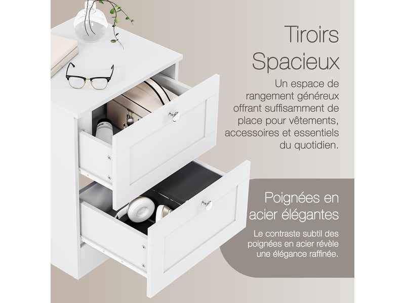  Table de chevet altino 2 tiroirs, commode de nuit, chambre, rangement, 53x40x36cm, blanc 3332169 - Conforama E