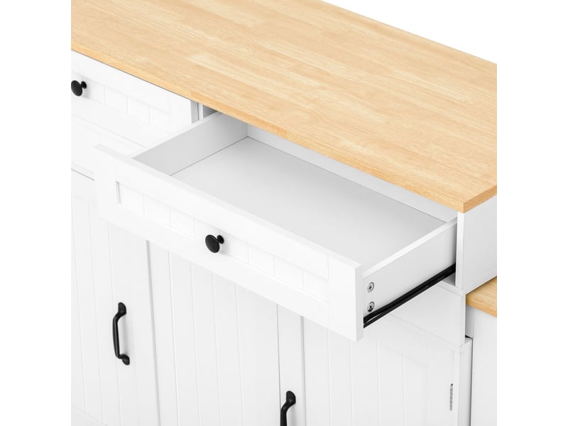  Desserte de cuisine 188 x 40 x 91 cm rangement intégré chariot de cuisine plan de travail intégré roulettes intégrées tiroirs de rangement tablette latérale extensible structure indépendante finition blanche  - Conforama D