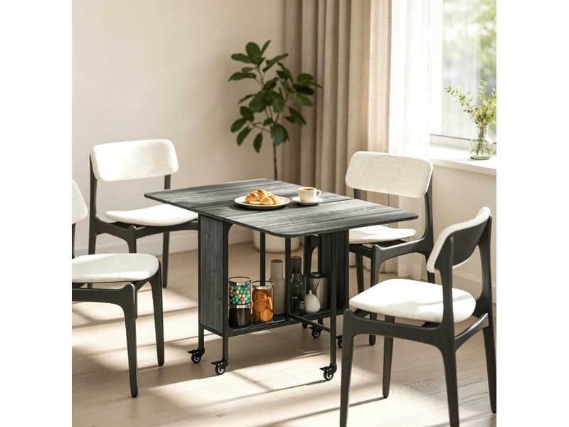  Table extensible pliante avec 2 plateaux relevables, étagère et 6 roulettes freinées, gris 130 × 80 × 74 cm  - Conforama D