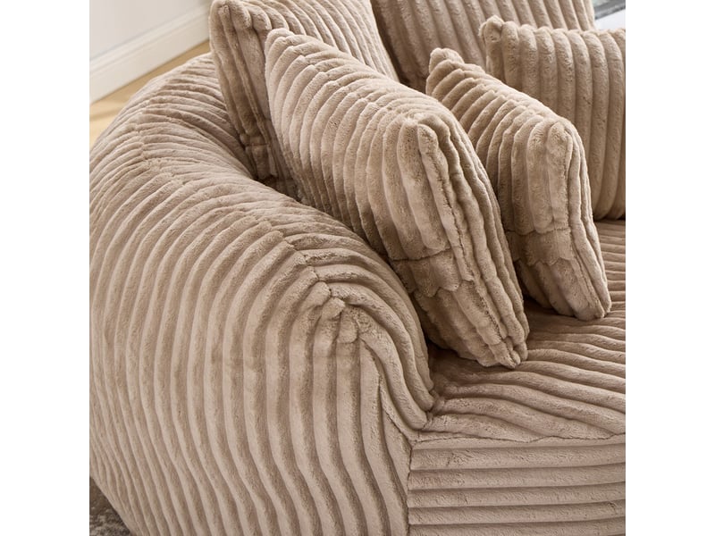  Canapé droit sans pieds, assise ronde, pouf assorti, tissu doux cordé, 168×123×63 cm, camel + marron  - Conforama R