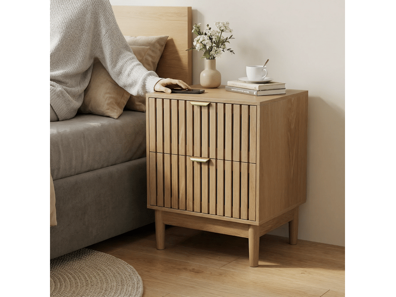  Table de chevet 45x39x56,5 cm 2 tiroirs décor chêne clair  - Conforama D
