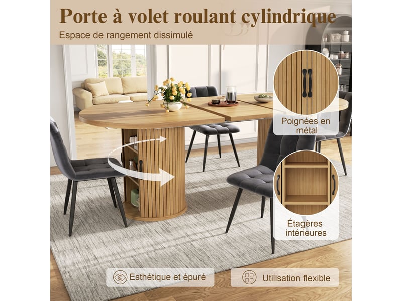  Table à manger extensible naturel, rangement, confort, solide, robuste - mdf et métal - 150x80x75cm - cuisine et salle à manger  - Conforama B