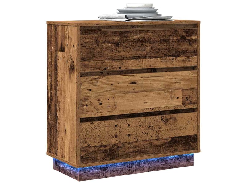 Vidaxl table de chevet 3 tiroirs led usb bois meuble rangement 71x34,5x75cm chambre à coucher  - Conforama C