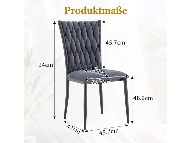  Chaise de salle à manger à dossier haut tressé  - assise rembourrée velours métal - gris foncé  - Conforama D