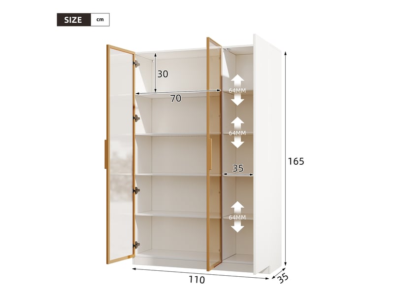  Vitrine en verre 110x35x165 cm vitrine armoire à 3 portes meuble de rangement avec éclairage led étagères réglables - blanc  - Conforama D