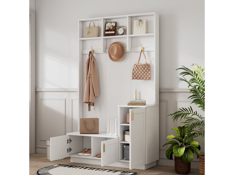 Porte-manteau,avec banc à chaussures ,2 crochets，blanc RN Store - Conforama E