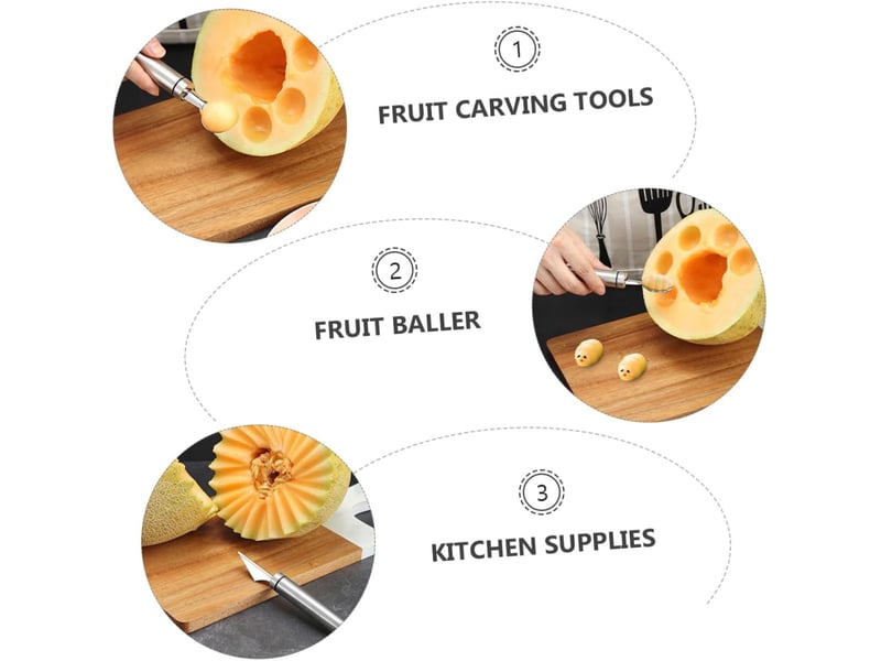 Outils de sculpture sur fruits cuillère à melon en acier inoxydable 304 lot de 4 pièces cuillères à pastèque et melon utiles pour découpe - Conforama E