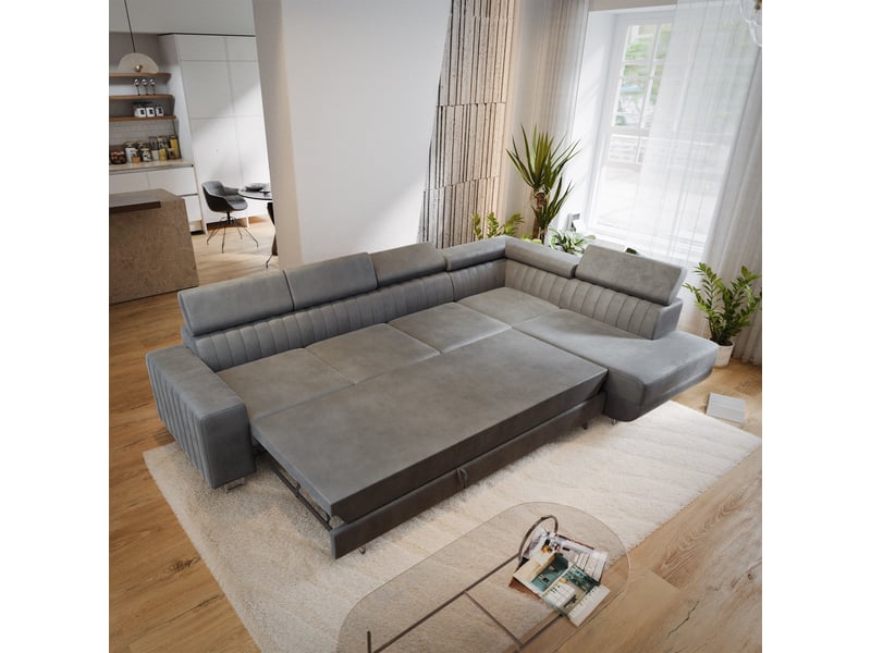 Canapé d'angle hestion, velours gris - Conforama D