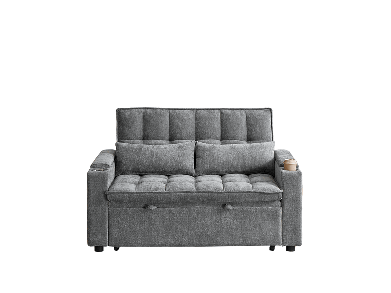  Canapé-lit 3-en-1 142 cm avec coussins moelleux, 2 coussins lombaires, tablette et porte-gobelet  - Conforama A