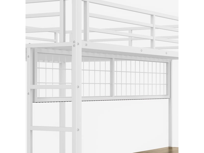  Lits superposés enfant 140x200 cm, led, bureau, tiroirs, étagère, usb, sommiers, métal blanc, sans matelas  - Conforama E