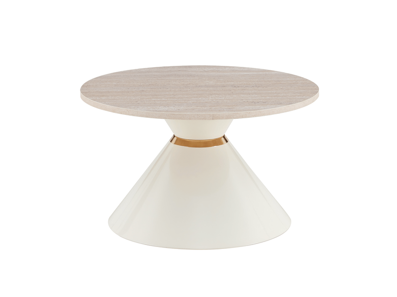  Table basse lot de 2 pièces tables gigognes plateau en mélamine effet travertin structure en métal blanc crème accents dorés gain de place  - Conforama A