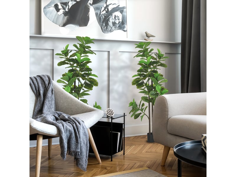  Lot de 2 plantes artificielles figuier à feuilles de violon ficus lyrata hauteur 180cm avec pot  - Conforama C