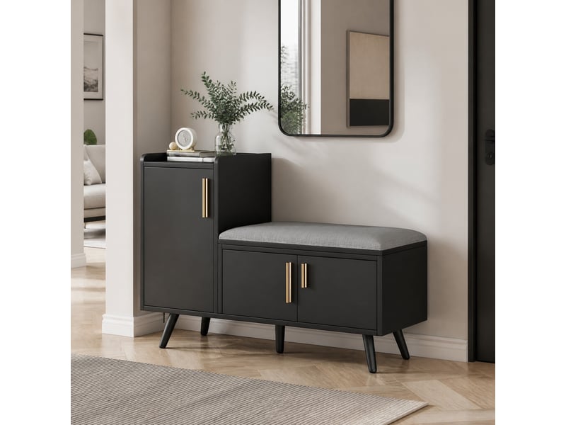  Banc à chaussures avec assise rembourrée, 3 portes, noir  - Conforama B