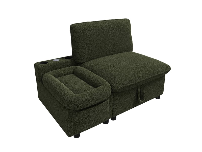  Canapé 1 place pour humain et animal, lit pour chatpetit chien intégré, coffre de rangement, usbtype-c, 2 porte-gobelets, bouclé,blanc Morn Vibe - Conforama A