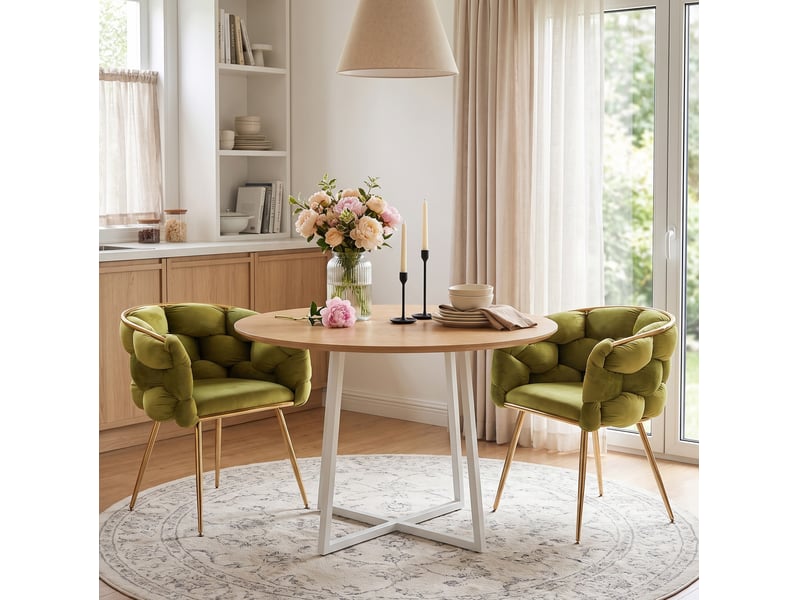  Lot de 2 fauteuils d’appoint modernes en velours vert olive avec accoudoirs et pieds en métal doré  - Conforama B
