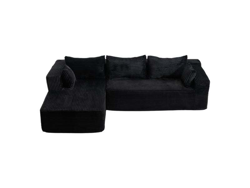 Canapé d’angle modulable modenvie avec chaise longue, 2 places, velours côtelé noir, 279 x 179 x 83 cm - Conforama A
