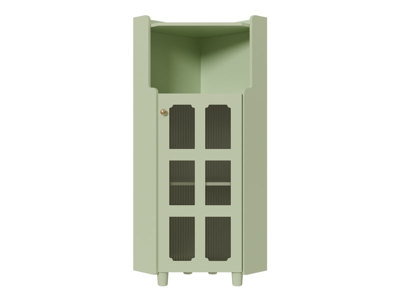  Meuble d'angle avec led - 63.5x124cm - armoire de coin autoportante avec porte en verre flûté et rangement en bois mdf - vert  - Conforama A