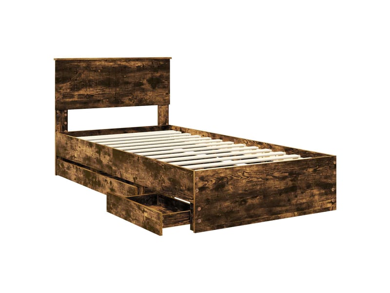Lit simple- lit adulte - cadre de lit chêne fumé 100 x 200 cm bois ingénierie - Conforama D