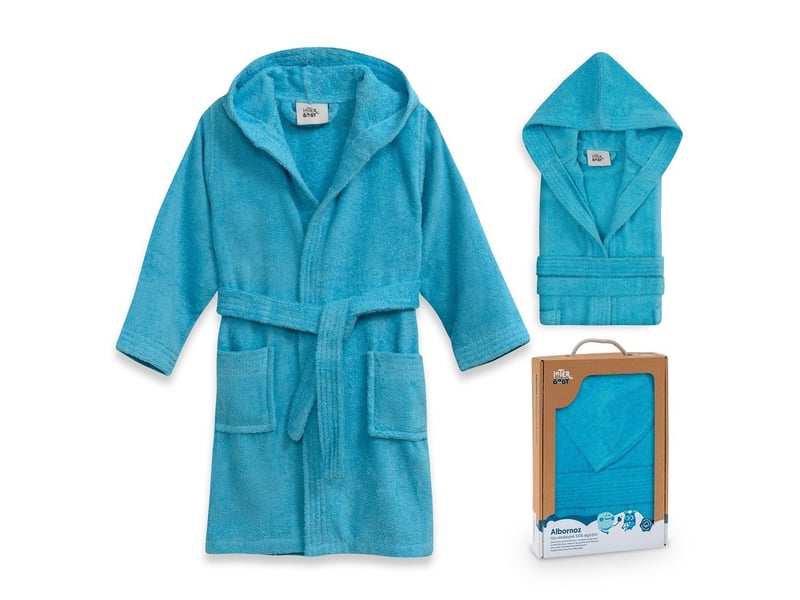  Peignoir de bain enfant interbaby taille 14 ans - turquoise - coton éponge, boîte cadeau 00516-T14-30 - Conforama A