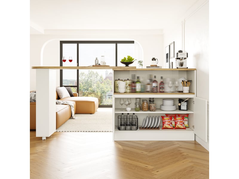  Ilot cuisine, buffet de cuisine avec rangements intégrés, pivotant à 360°, organisation fonctionnelle, dimensions 100 x 90 x 45 cm, mdf, blanc  - Conforama D