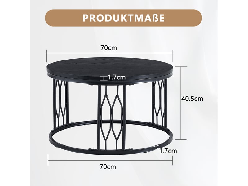  Table basse 70x70x40,5 cm, style contemporain, meuble d'appoint, aménagement salon, pour salon, en mdf et métal, noir  - Conforama C