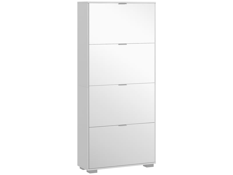  Meuble à chaussures étroit et peu encombrant avec miroir et 4 tiroirs pour 24 paires de chaussures, 76 x 26 x 178 cm, blanc  - Conforama B