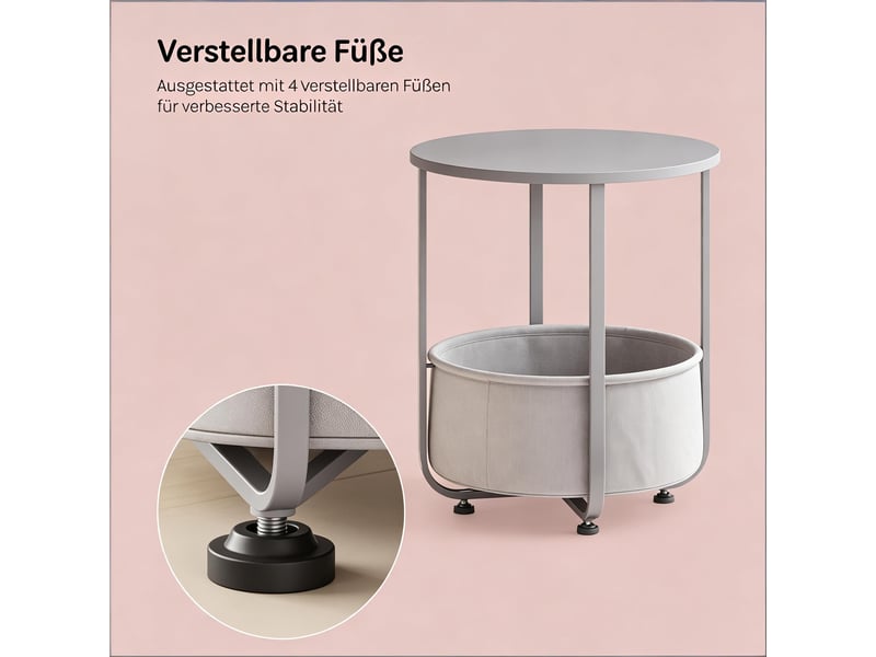  Table d'appoint ronde avec panier de rangement gris ø45x50 cm  - Conforama E