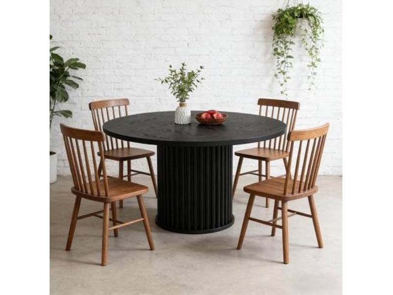  Table à manger ronde 6 places noire en mdf avec base métal  - Conforama E